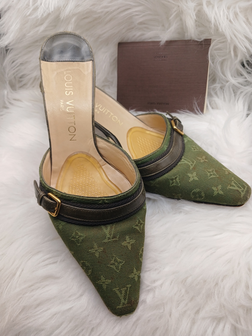 Louis Vuitton Mule Green Monogram Heels – 35.5 EU | 5.5 US Made In Italy